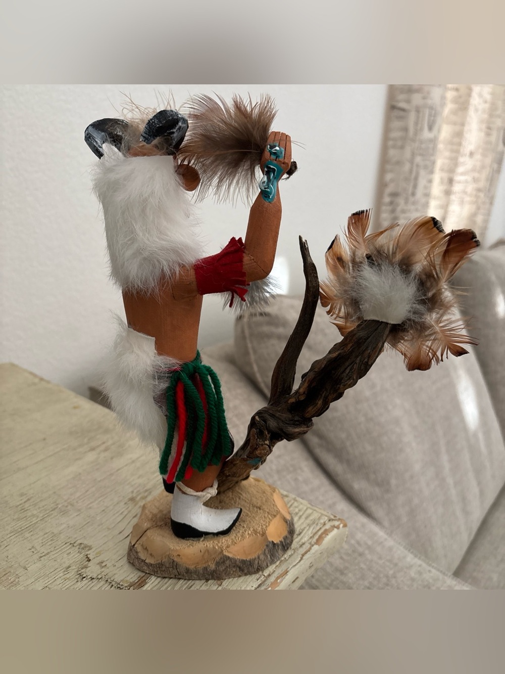 Vintage Brown and Red Kachina Doll with Feathers Native American decoration Vtg - Picture 7 of 16